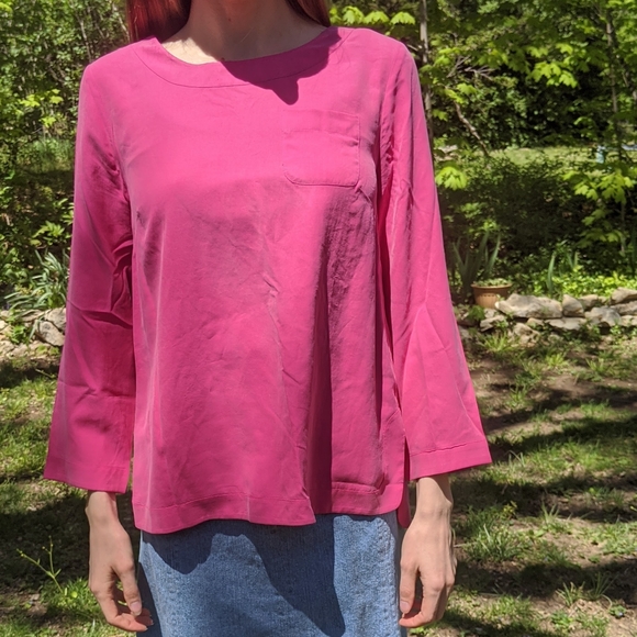 J. Crew Tops - J. Crew 100% Silk Pink 3/4 Sleeve Sandwash Blouse